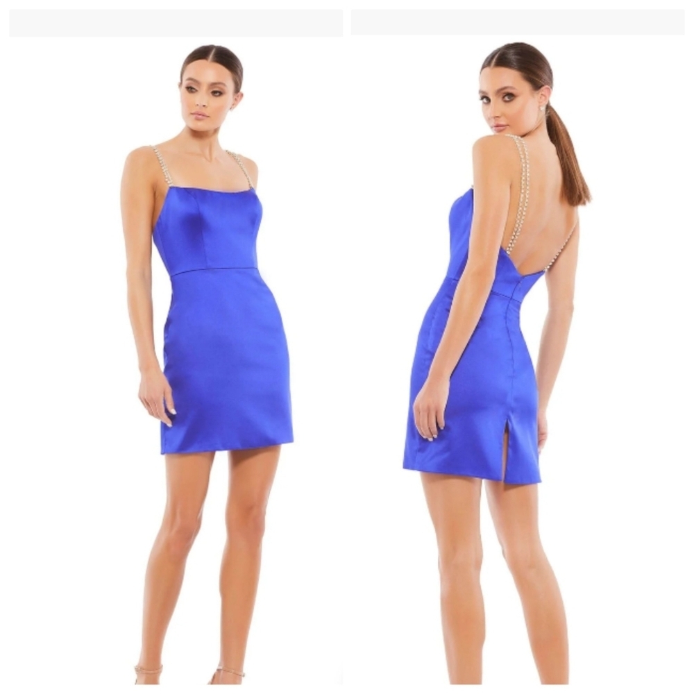 Ieena for Macduggal Couture Candy Dress Women's 0 Blue Straps Mini Dress